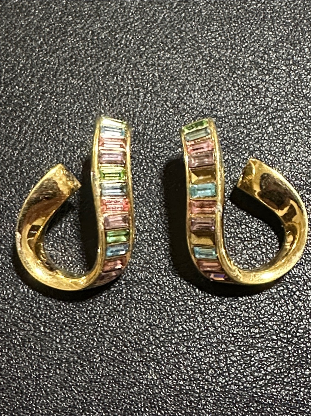 Swarovski Swan Baguette Multi-Color Crystal Twist Hoop Earrings